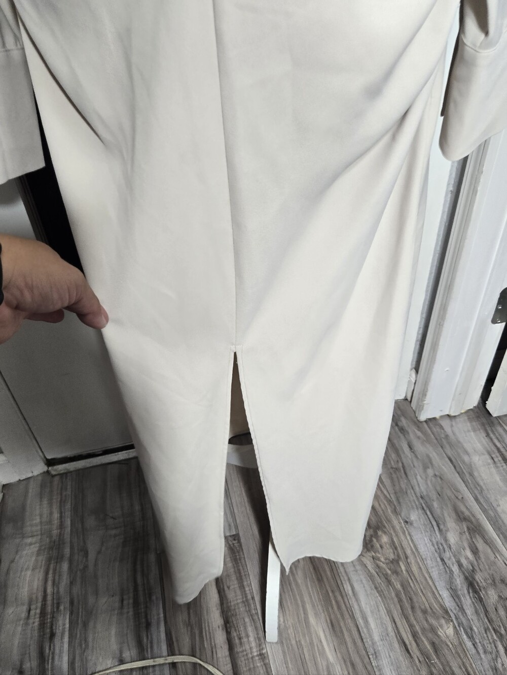 Zara Woman Draped Waist Midi Dress Sz L Cream Color Front Slit - Picture 6 of 13